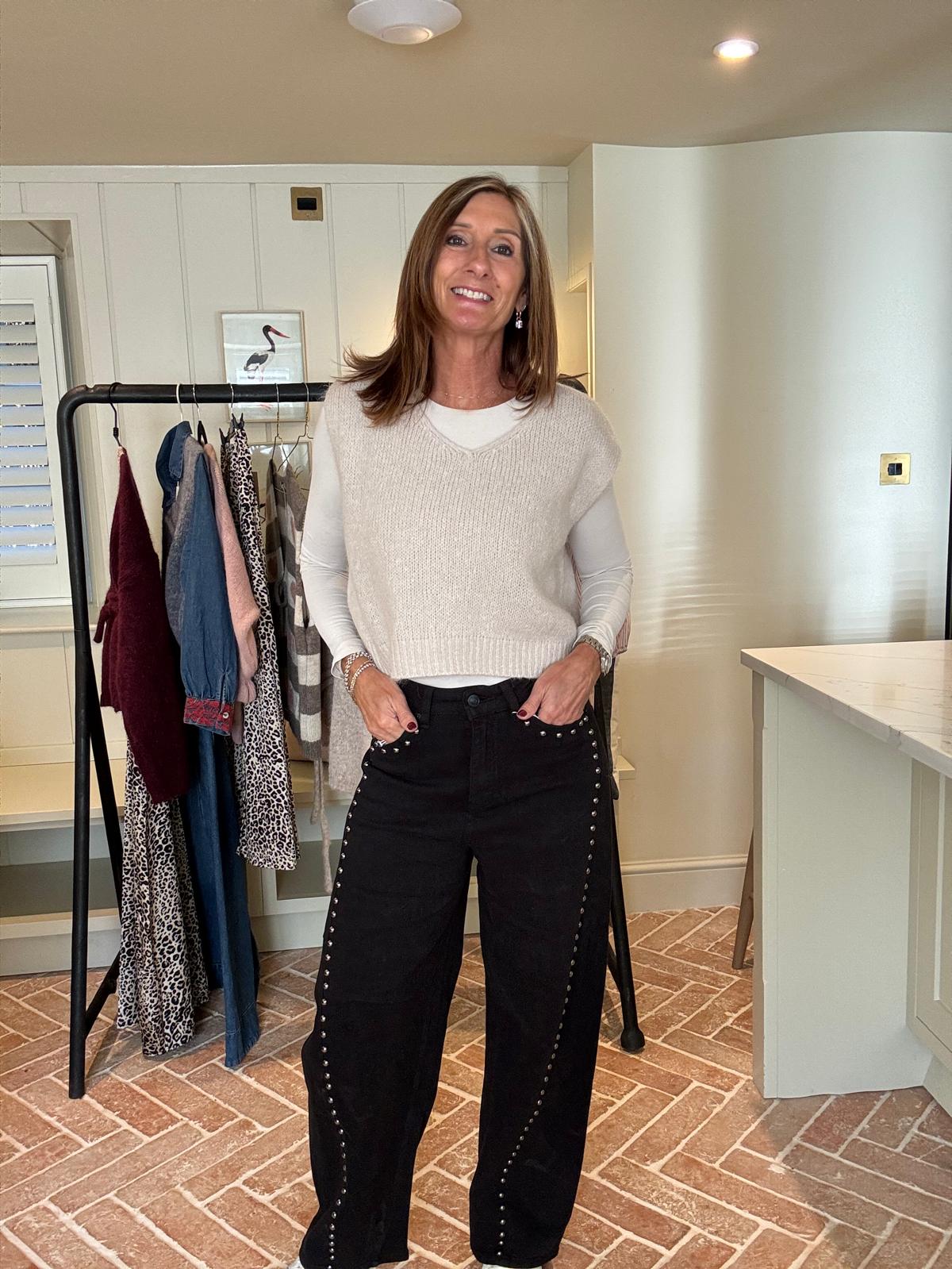 Brandy Barrel Leg Studded Jeans