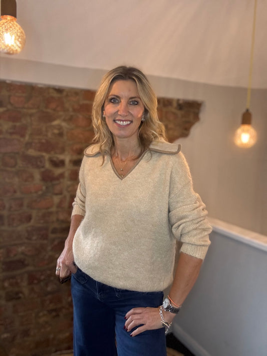 Nancy Knitted Trim V Neck Jumper