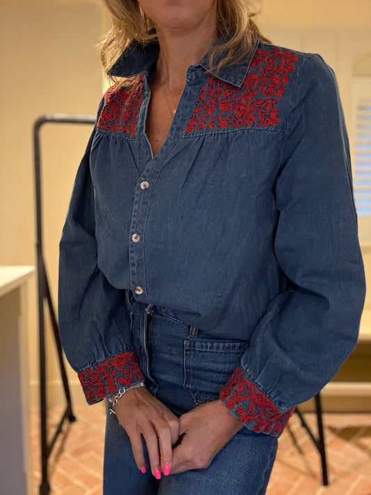 Danni Denim Embroidered Blouse