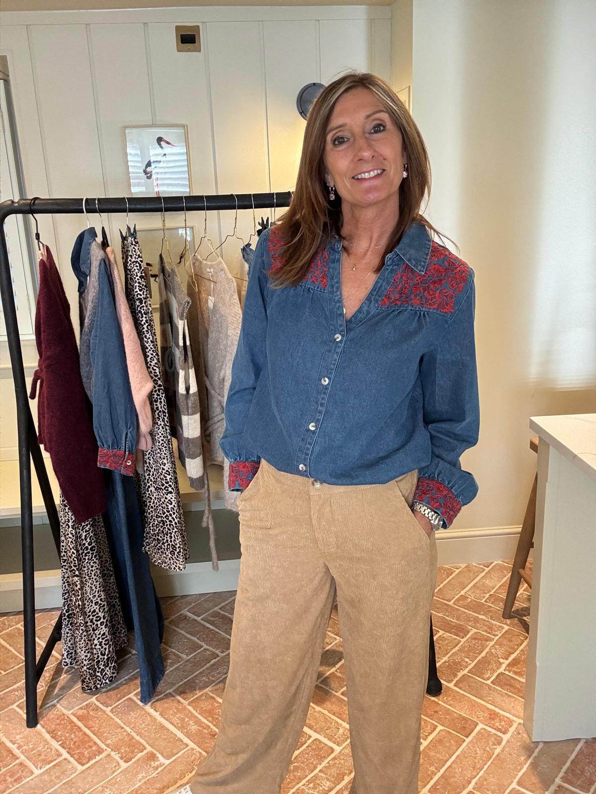 Danni Denim Embroidered Blouse