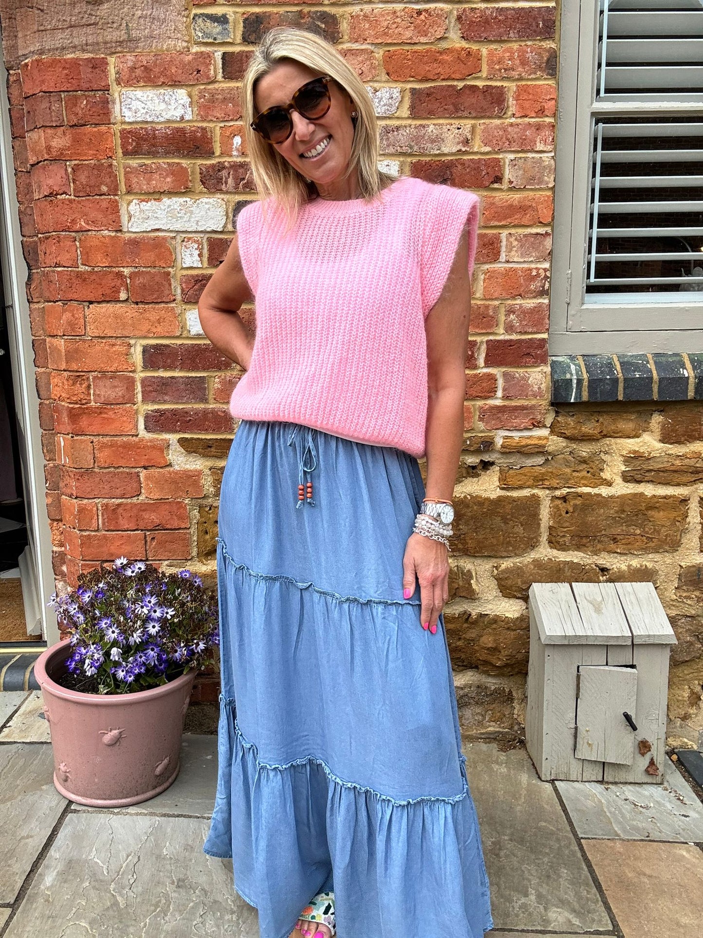 Harper Tiered Blue Maxi Skirt
