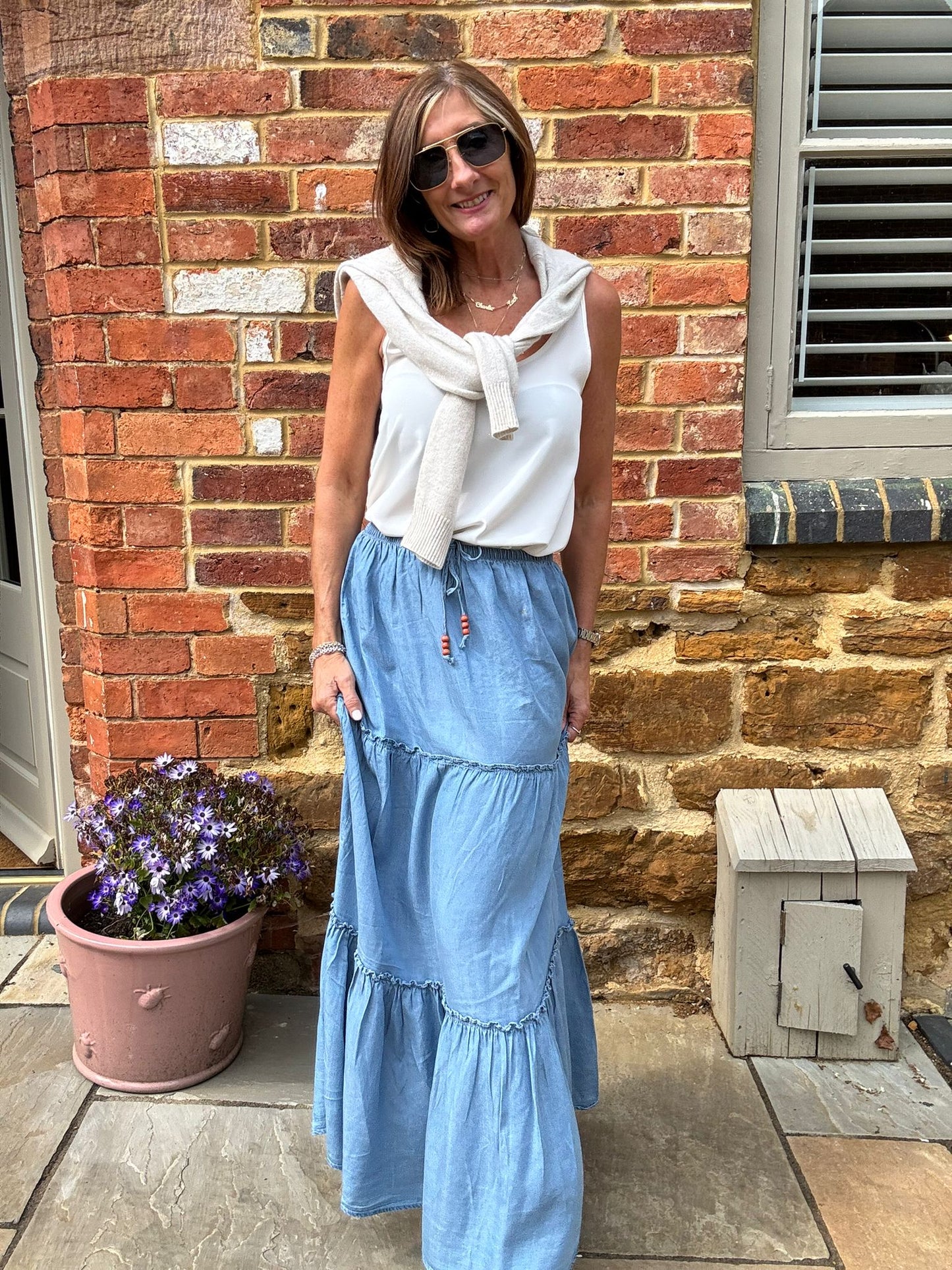 Harper Tiered Blue Maxi Skirt