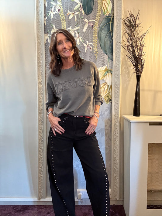 Brandy Barrel Leg Studded Jeans