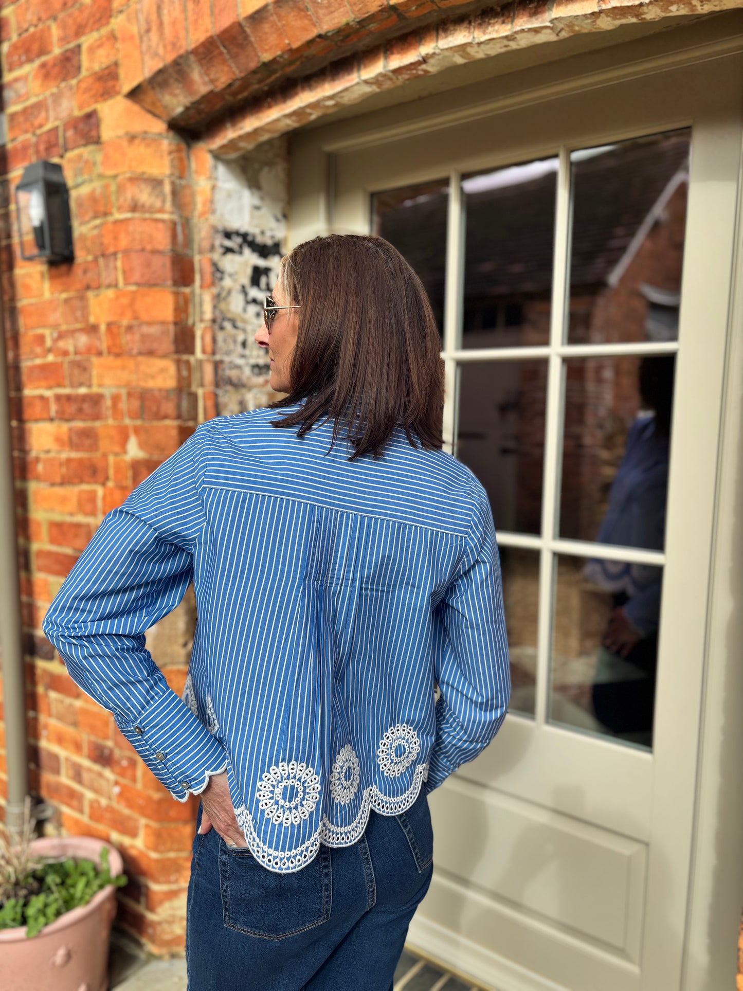 Leonie Blue Stripe Embroidered Blouse
