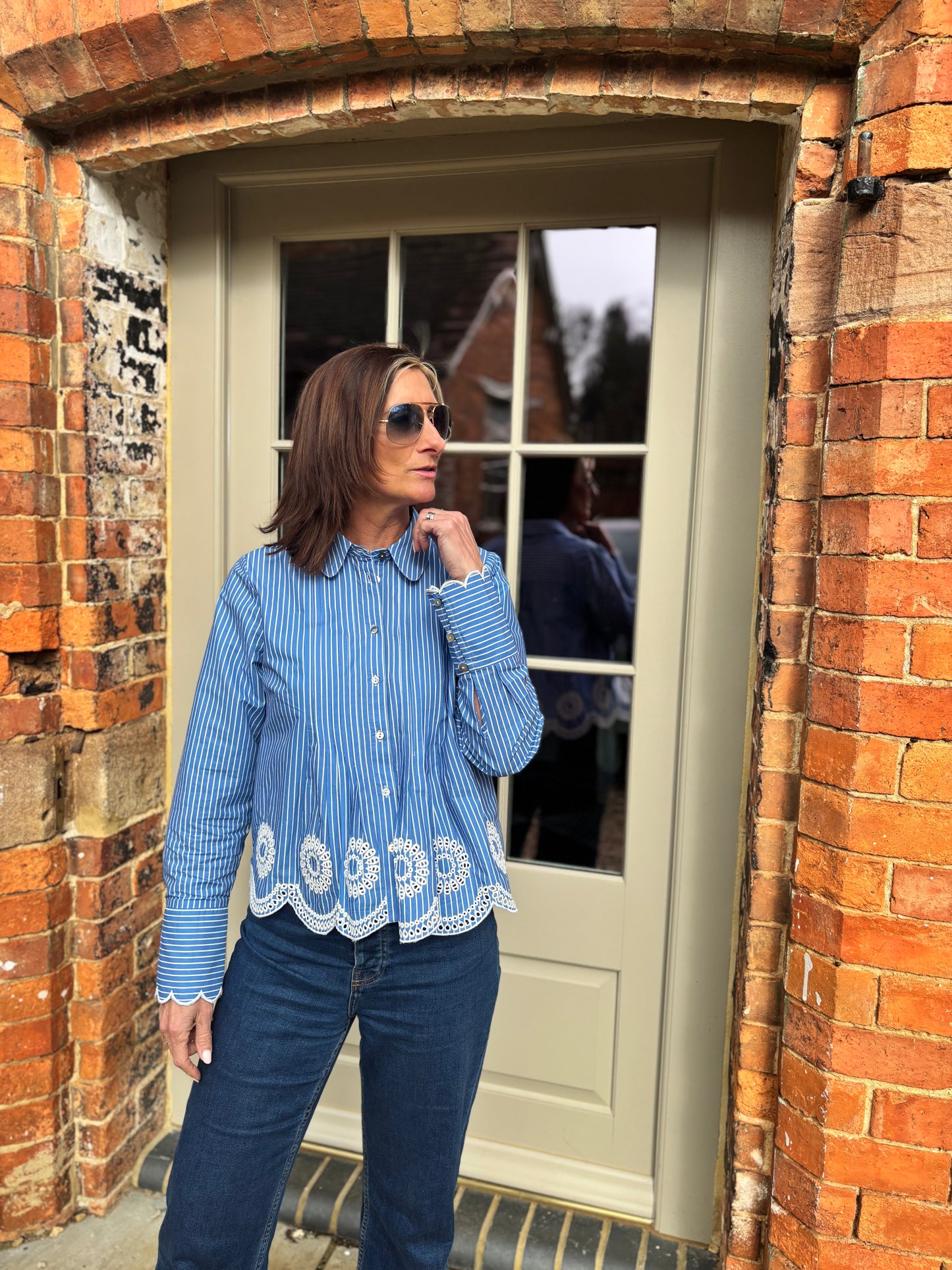 Leonie Blue Stripe Embroidered Blouse