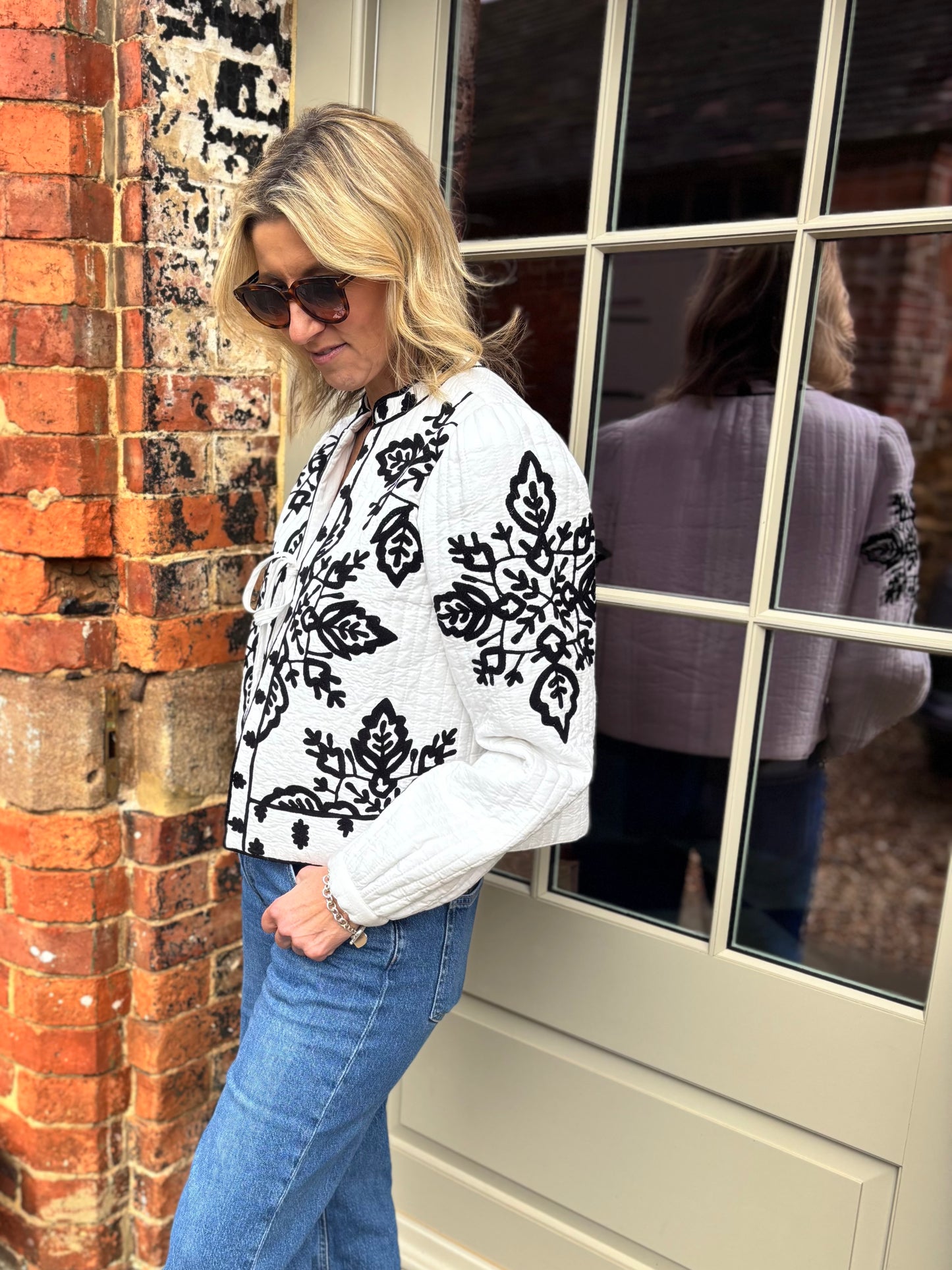 Lori Black and White Embroidered Jacket
