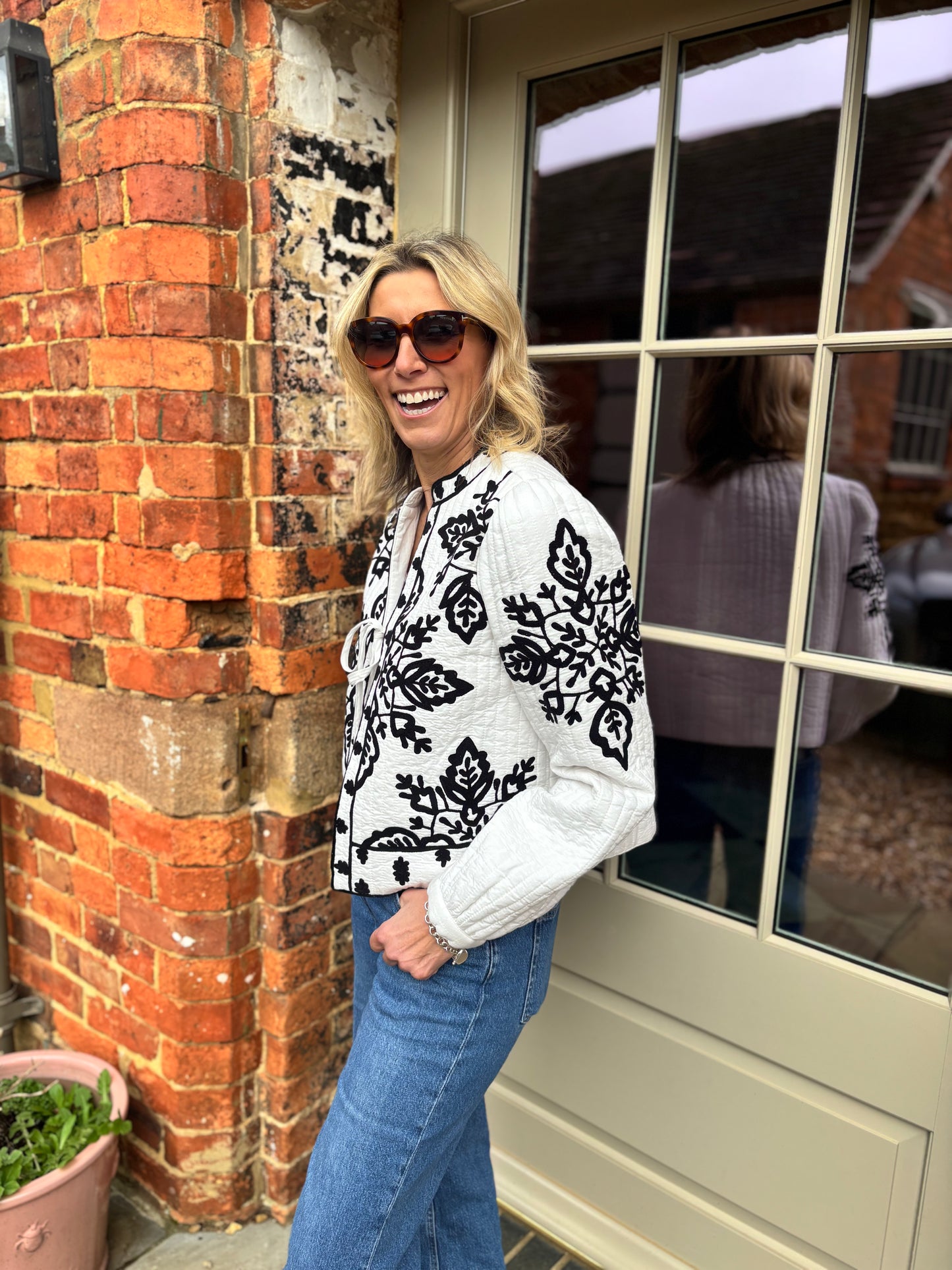 Lori Black and White Embroidered Jacket