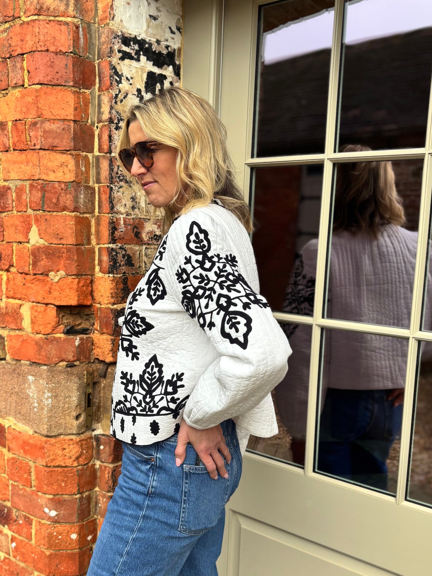 Lori Black and White Embroidered Jacket