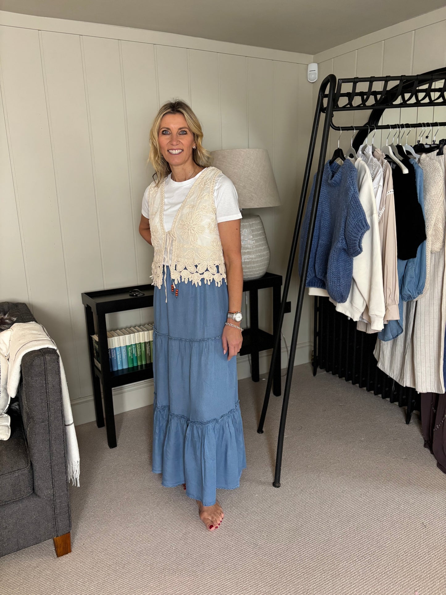 Harper Tiered Blue Maxi Skirt