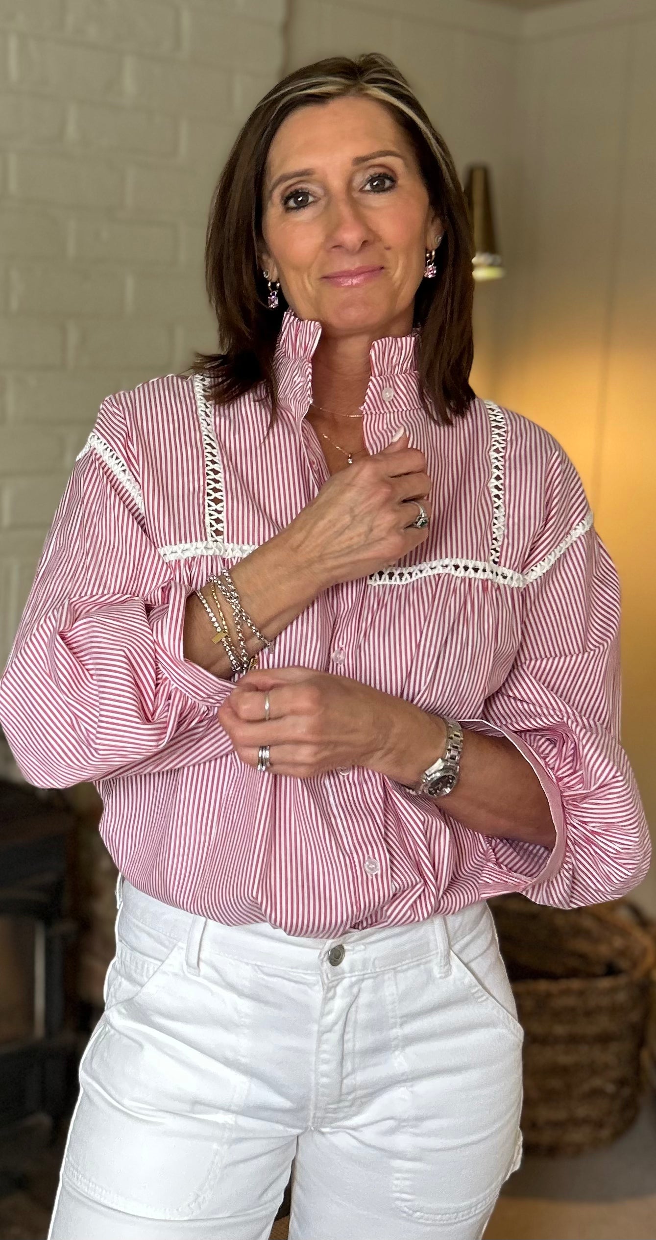Lucy Balloon Sleeve Striped Blouse