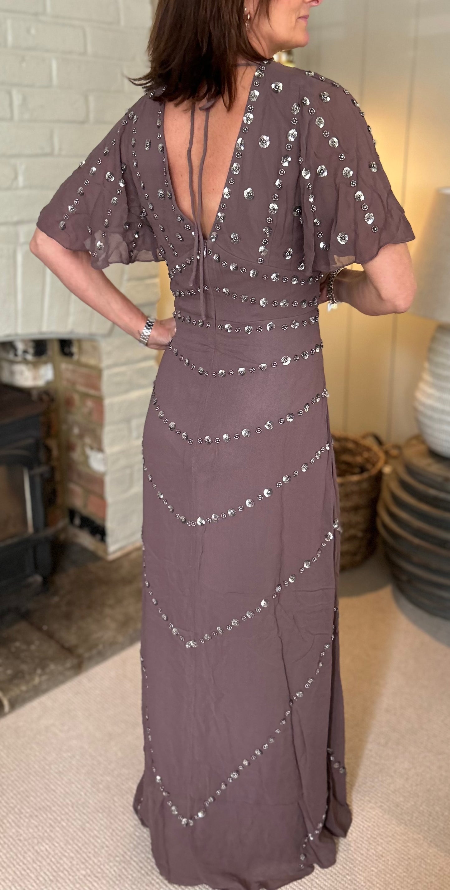 Rose Mink Sequin Maxi Dress