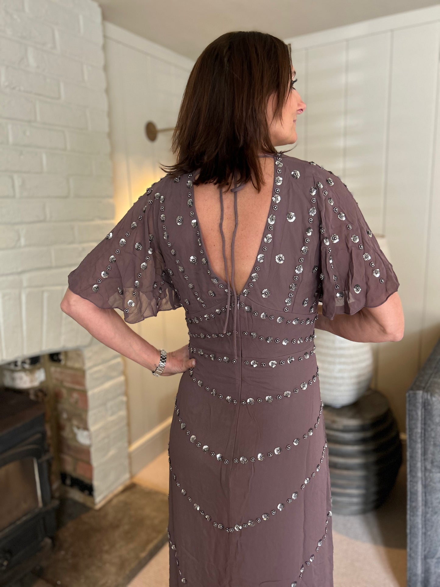 Rose Mink Sequin Maxi Dress