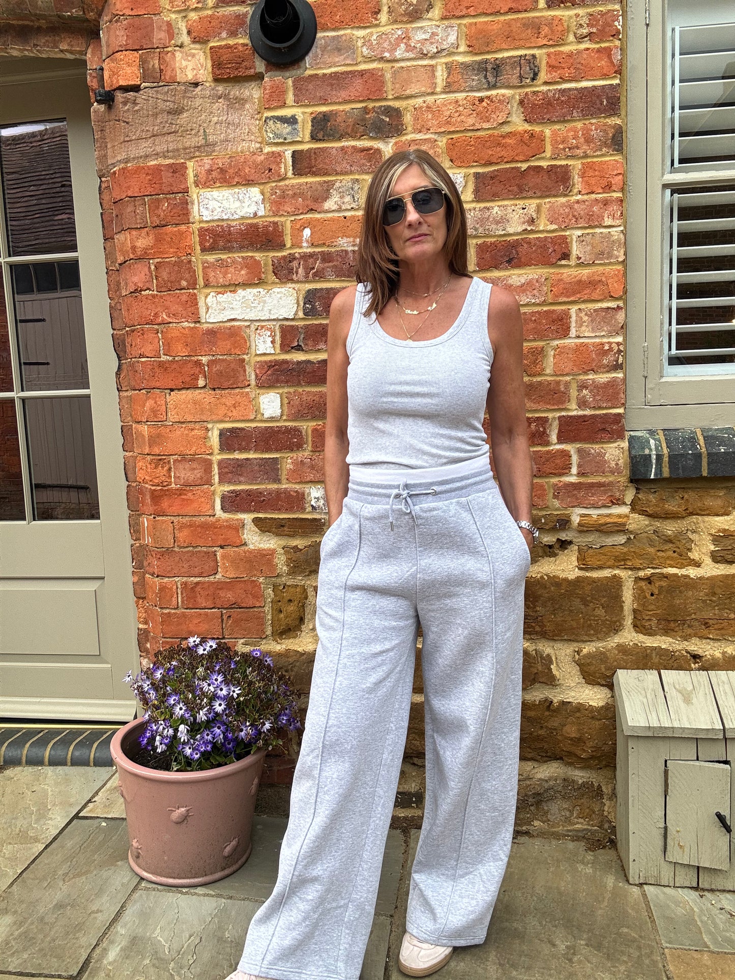Lola Contrast Waistband Wide Leg Grey Joggers