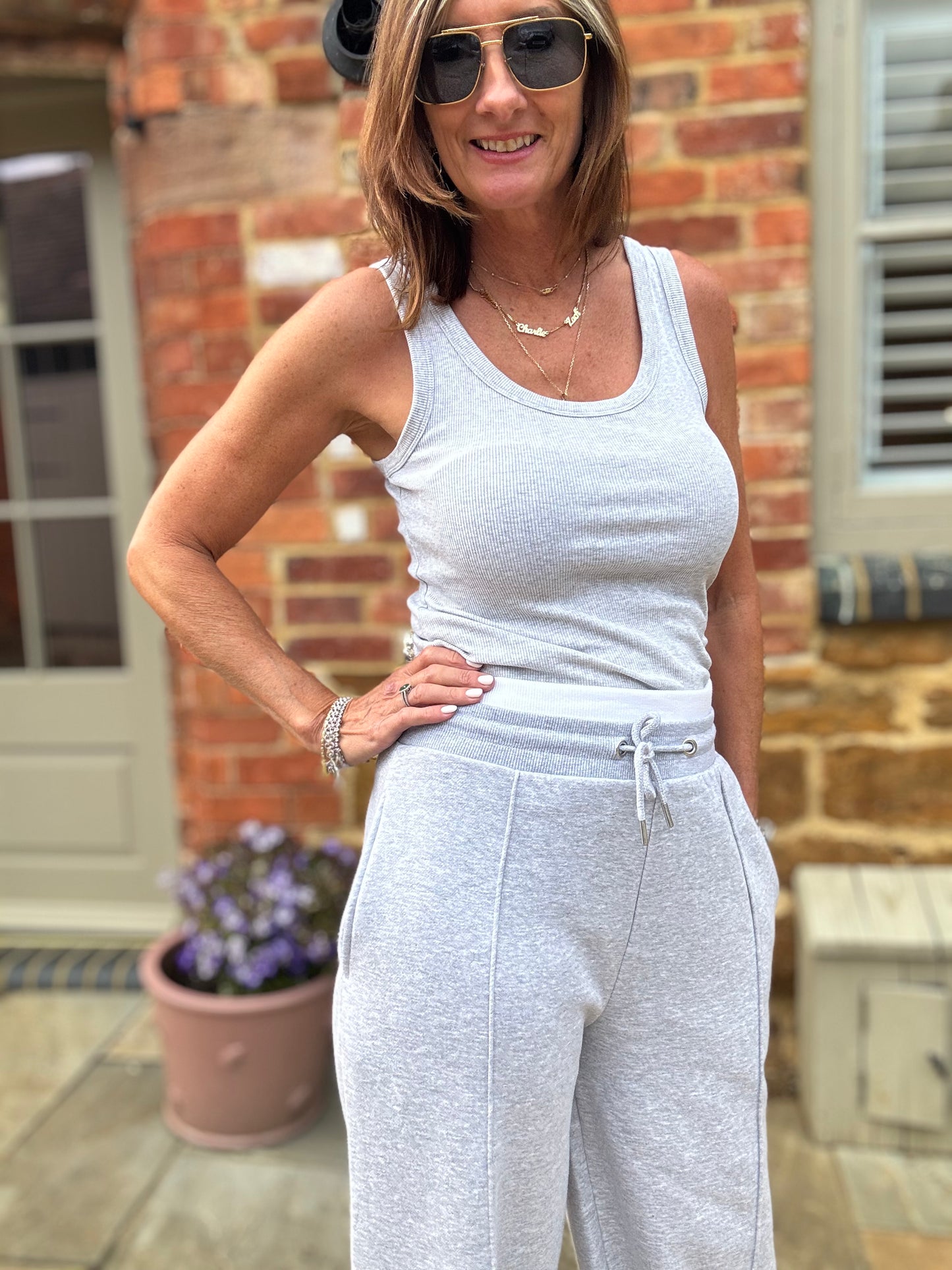 Lola Contrast Waistband Wide Leg Grey Joggers