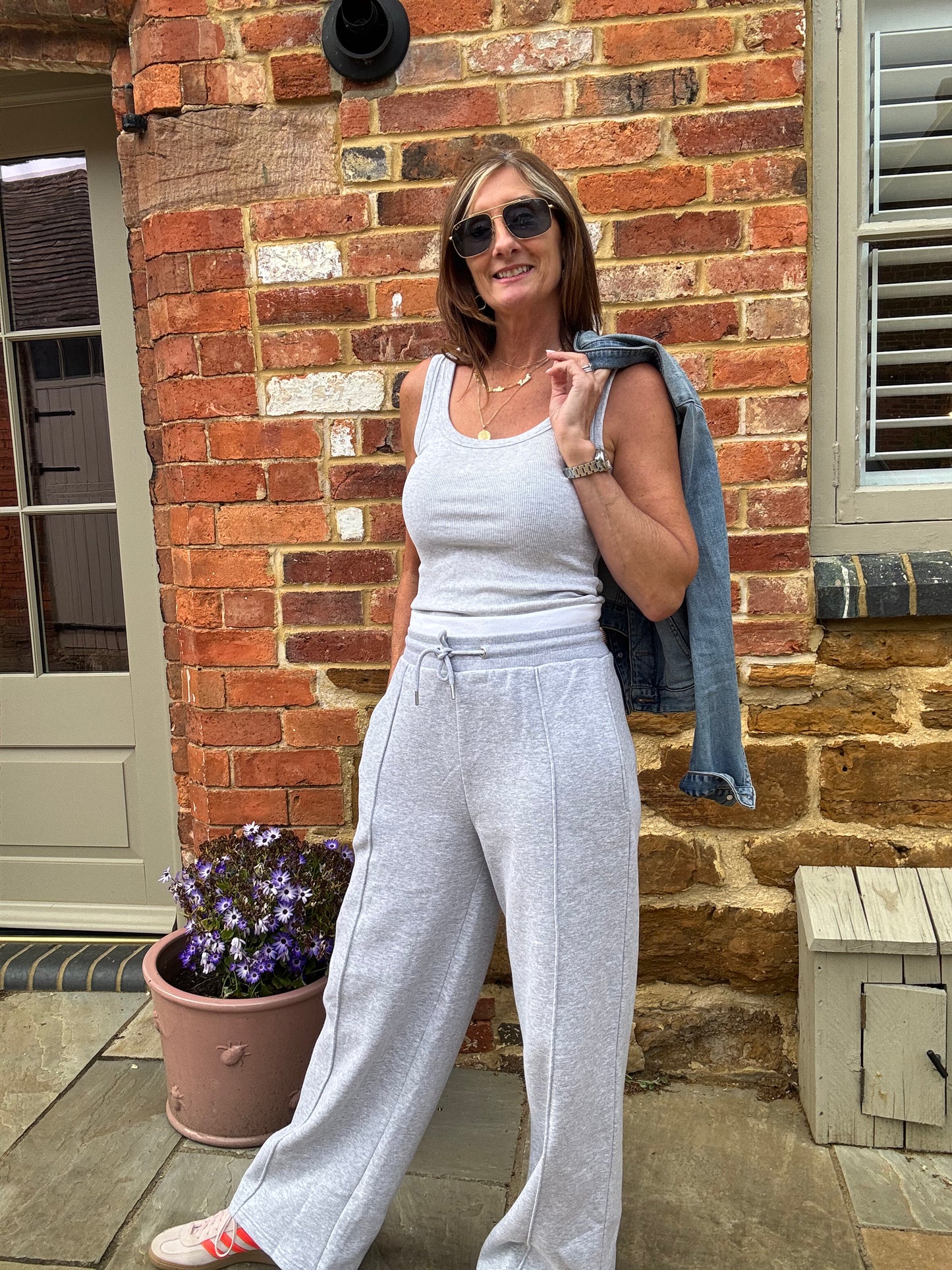 Lola Contrast Waistband Wide Leg Grey Joggers
