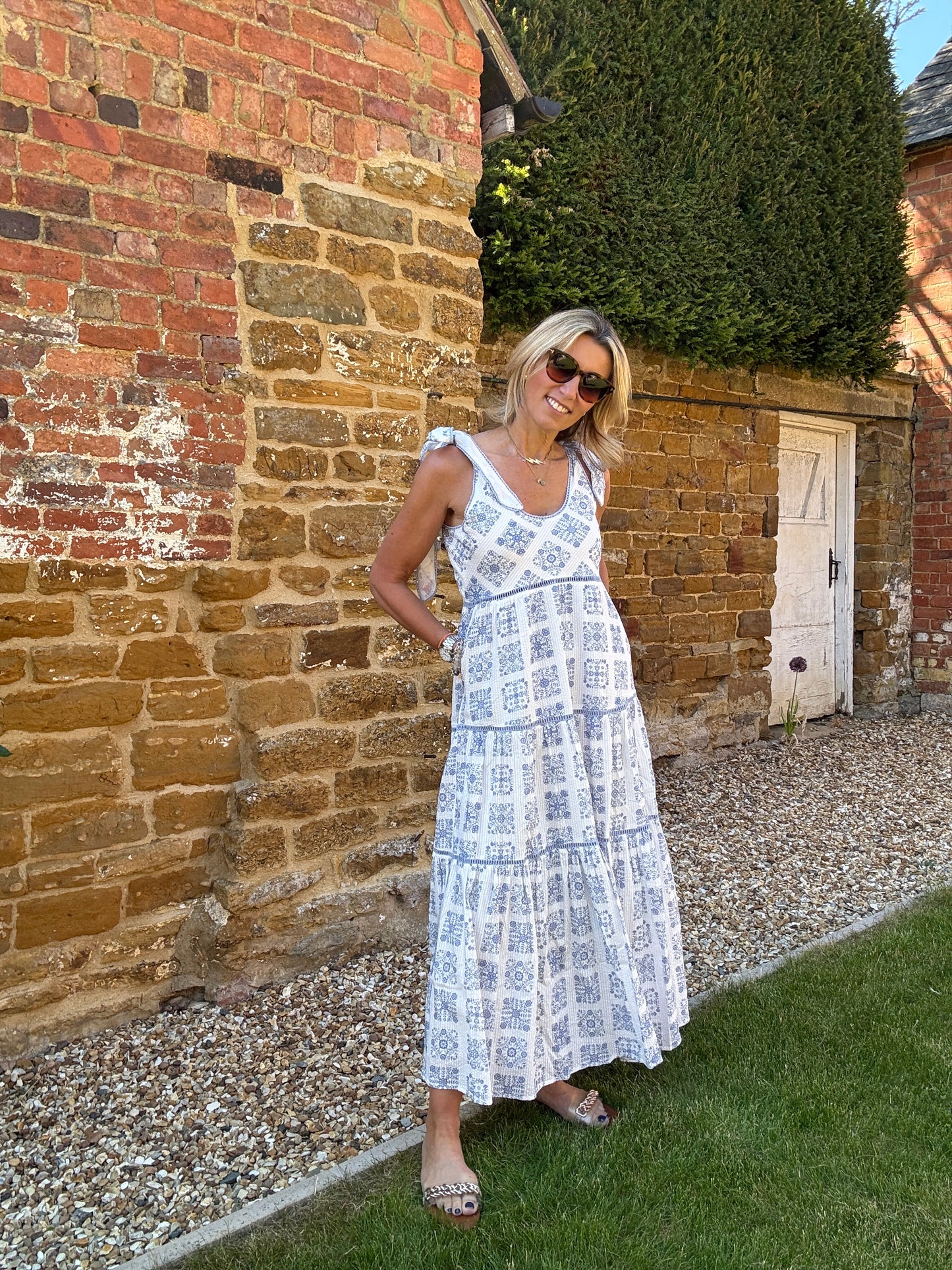 Maisy Printed Lace Trim Maxi Dress