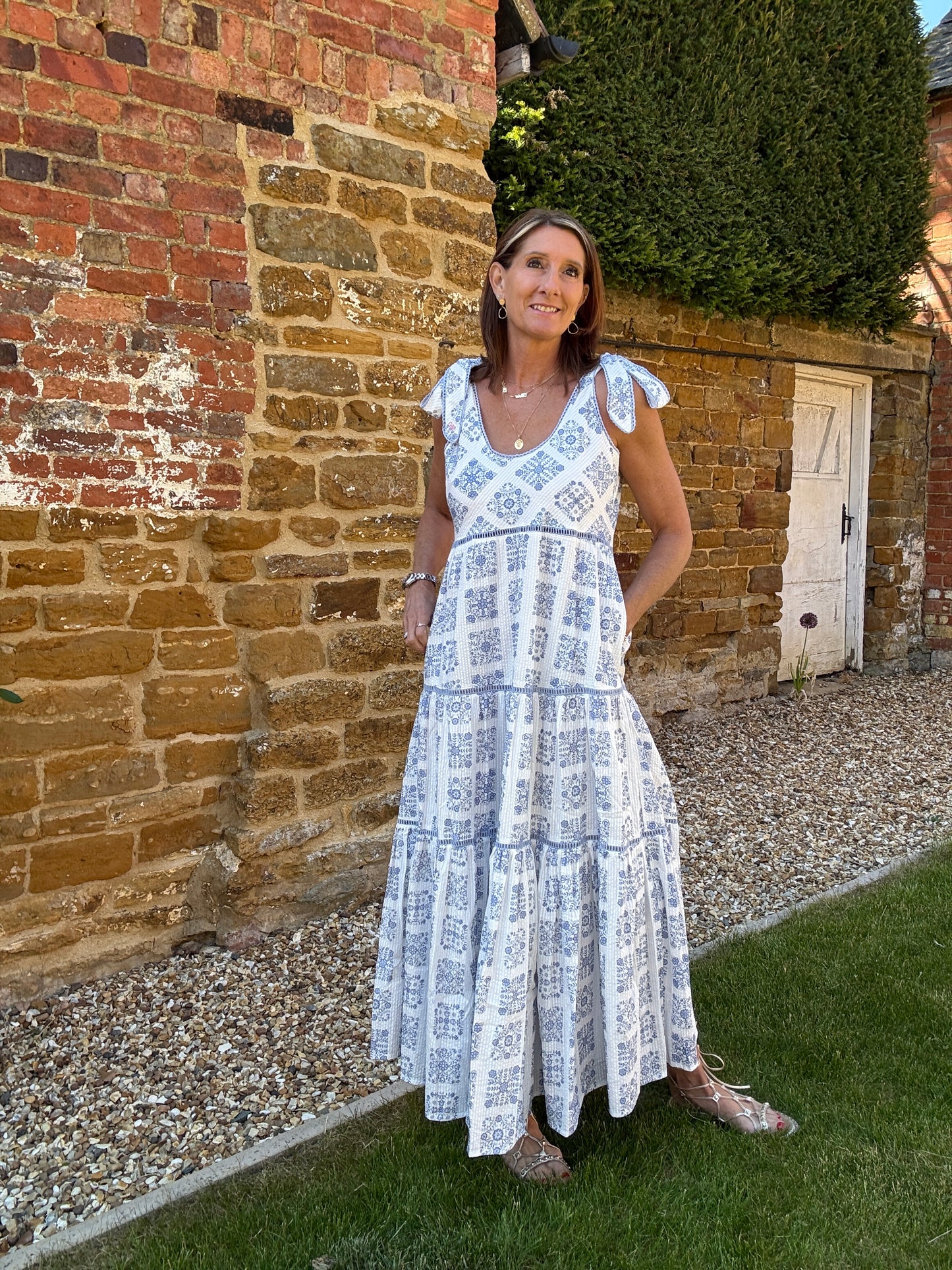 Maisy Printed Lace Trim Maxi Dress