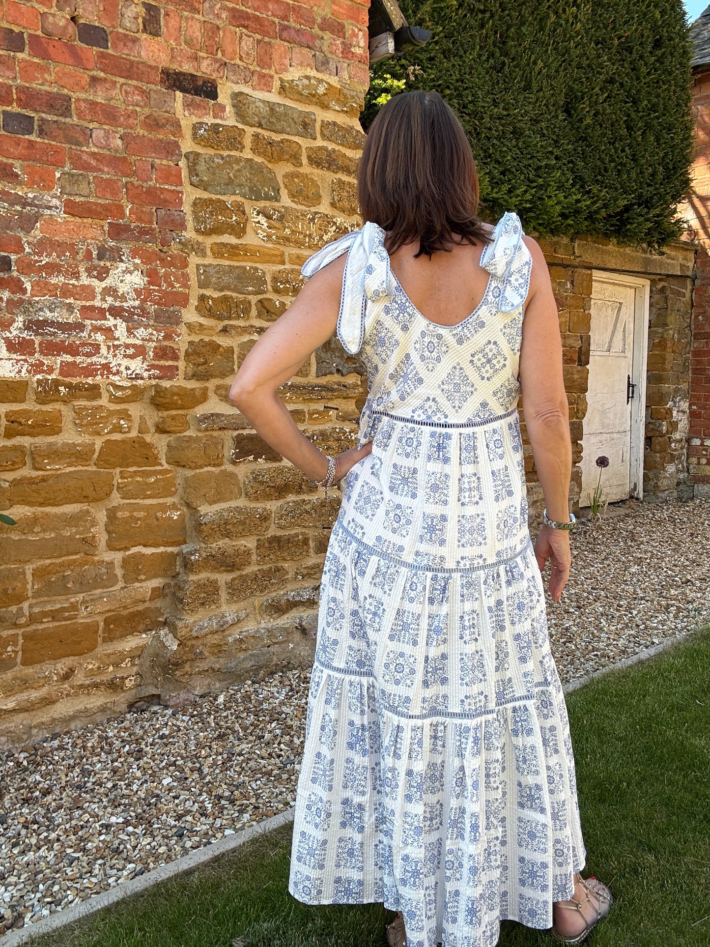 Maisy Printed Lace Trim Maxi Dress