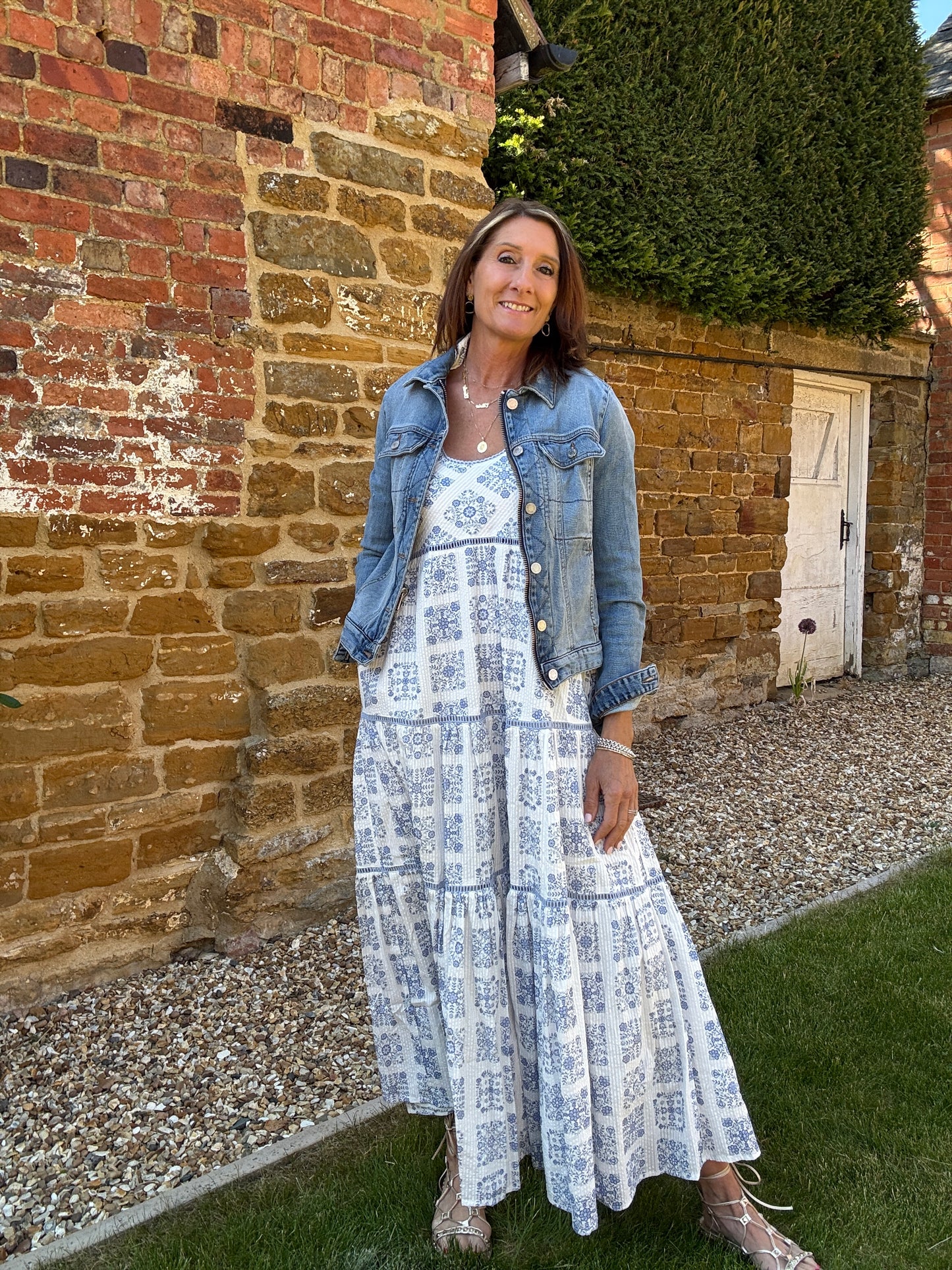 Maisy Printed Lace Trim Maxi Dress