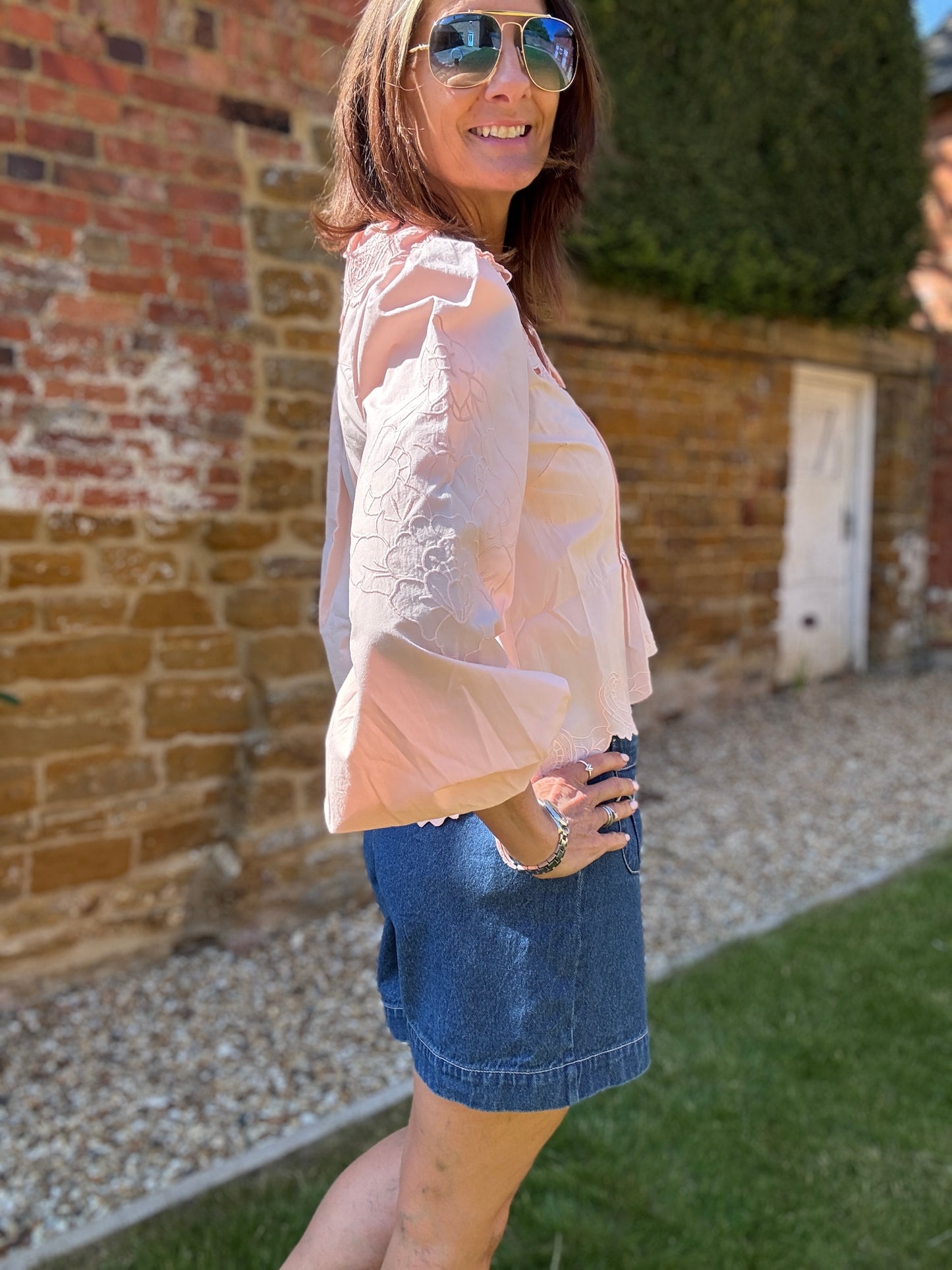 Helen Blush Heart Embroidery Collar Blouse