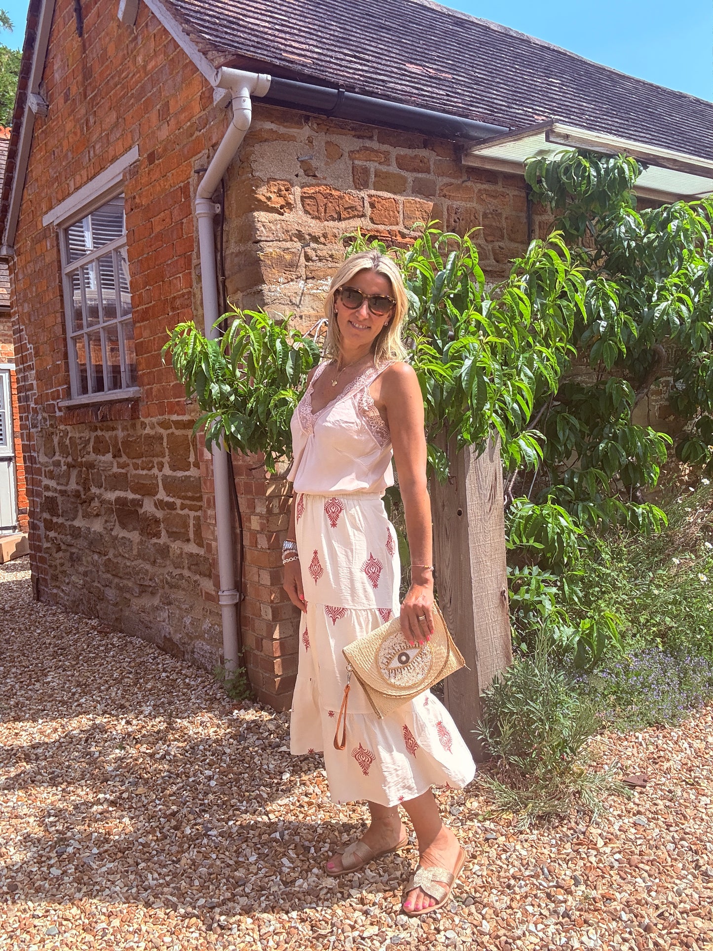 Callie Embroidered Tiered Midi Skirt