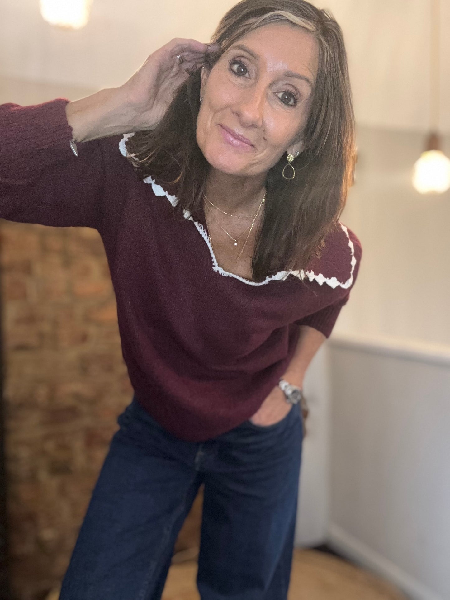 Bryony Wide Trim Collar Knit