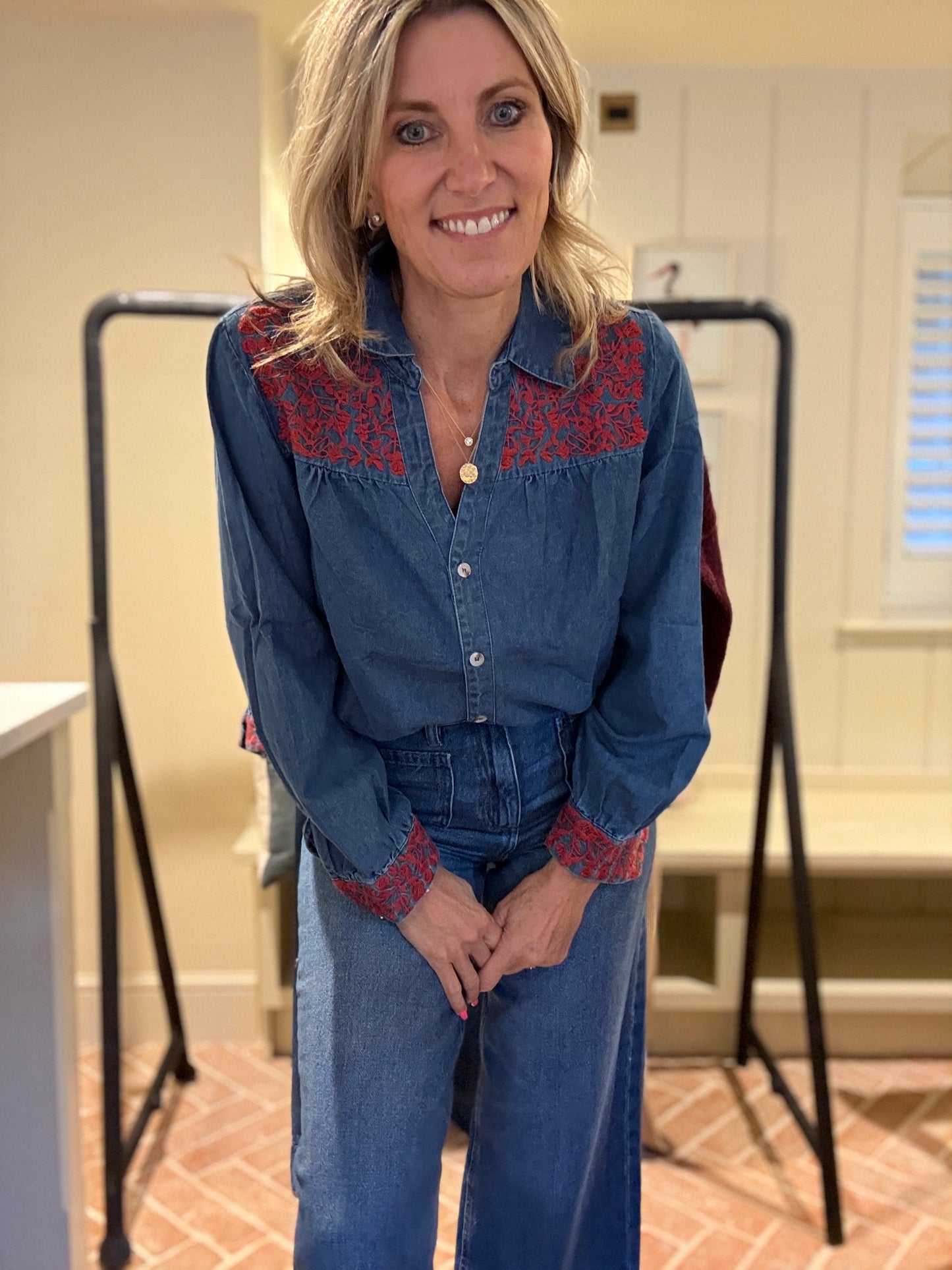 Danni Denim Embroidered Blouse