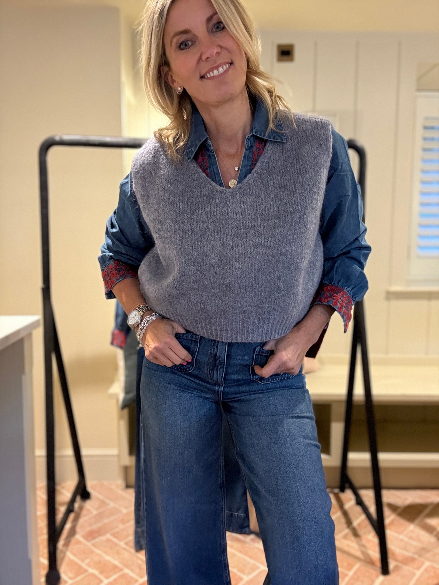 Danni Denim Embroidered Blouse