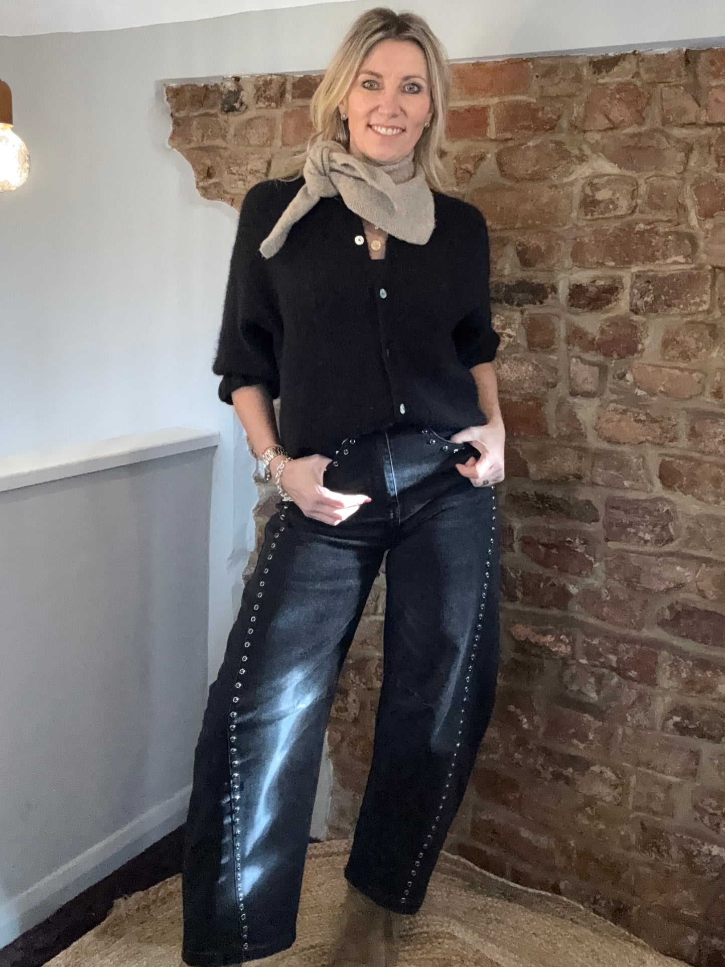 Brandy Barrel Leg Studded Jeans