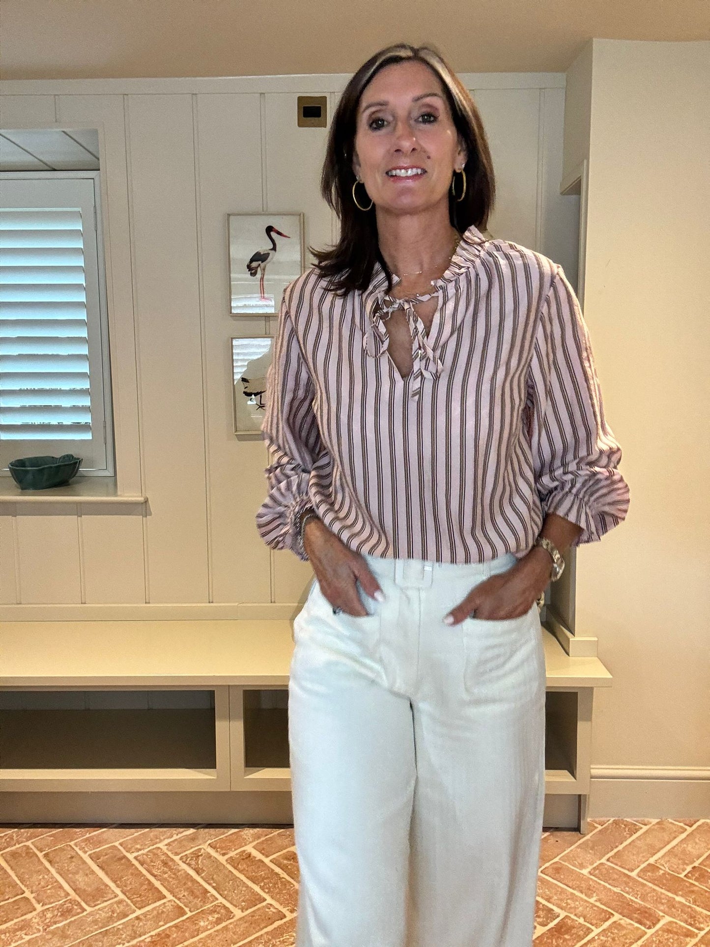 Cindy Striped Popover Blouse