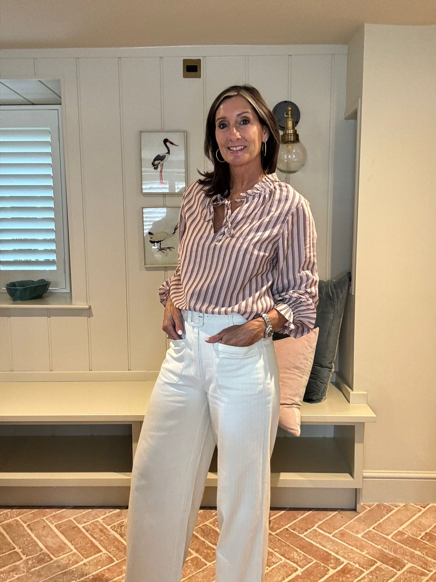 Cindy Striped Popover Blouse