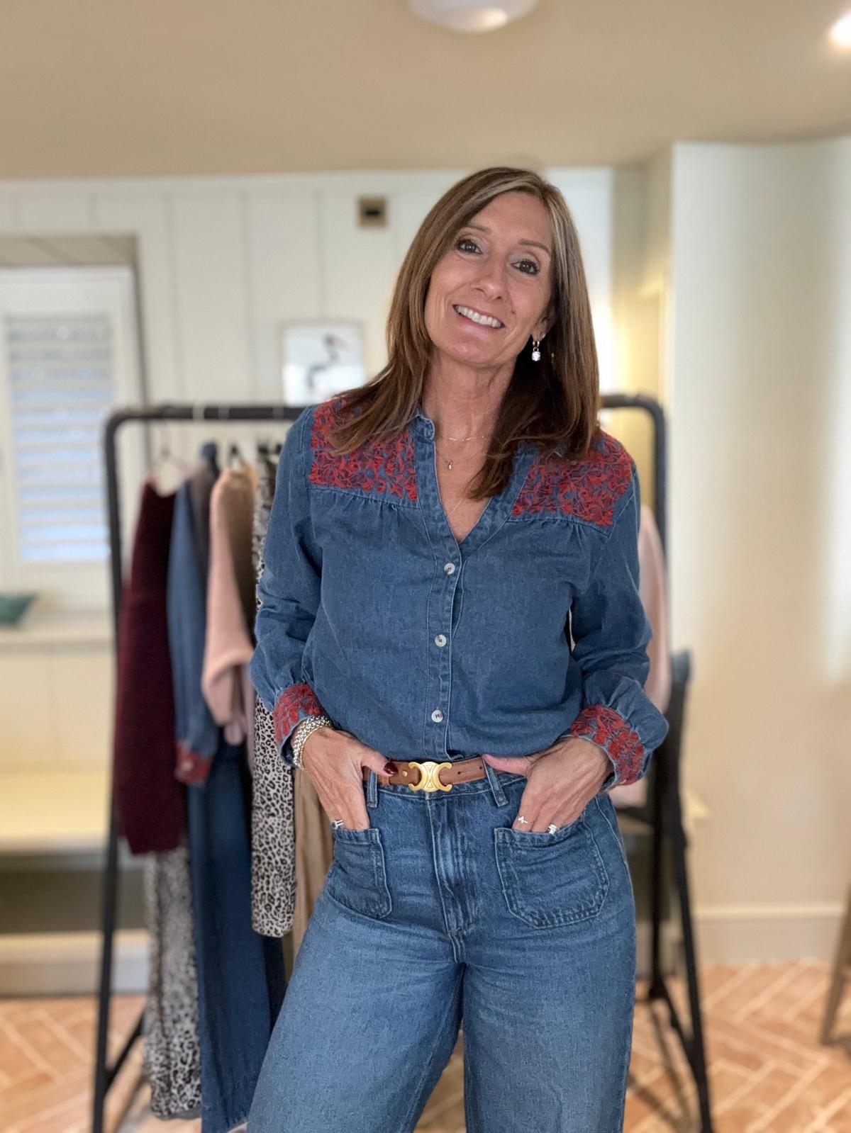 Danni Denim Embroidered Blouse