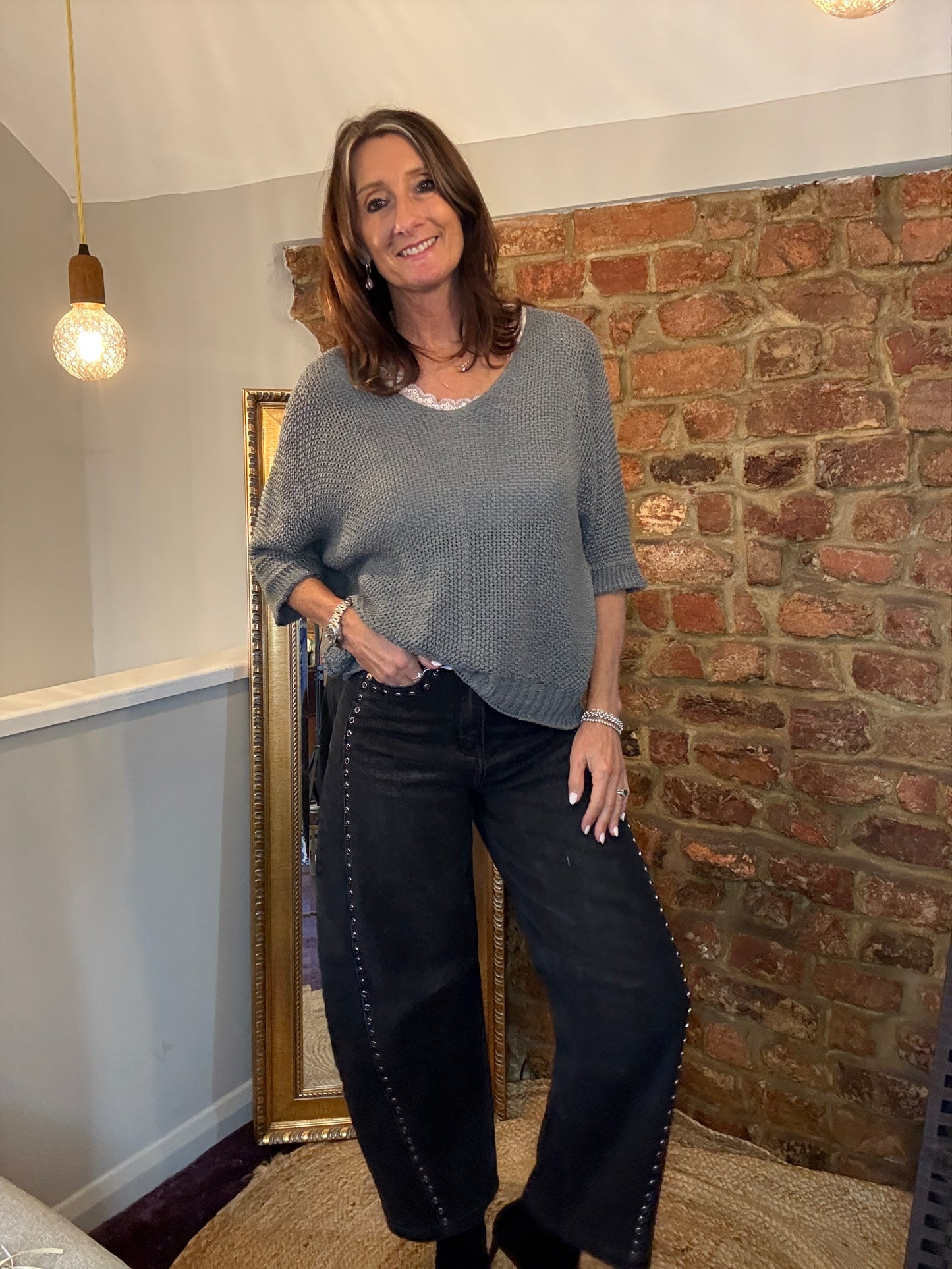 Brandy Barrel Leg Studded Jeans