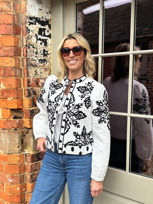 Lori Black and White Embroidered Jacket