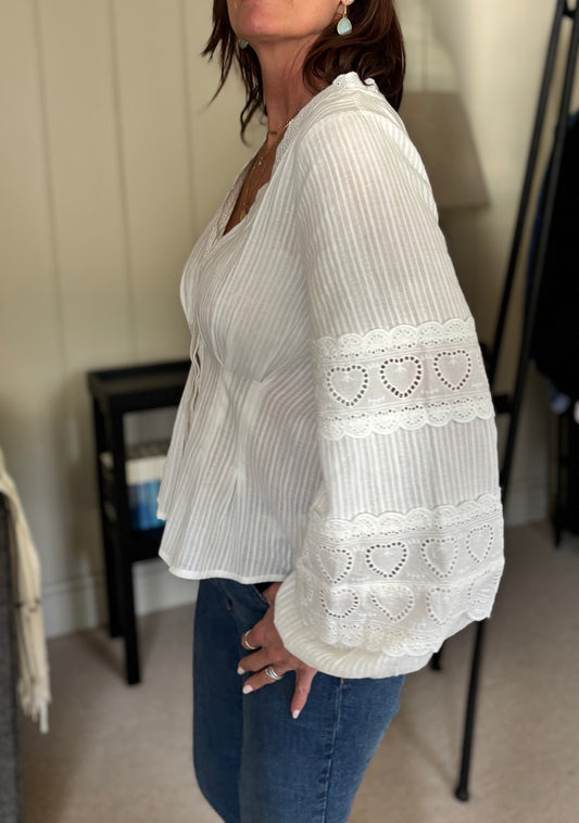 Harri Ivory Heart Embroidered Blouse