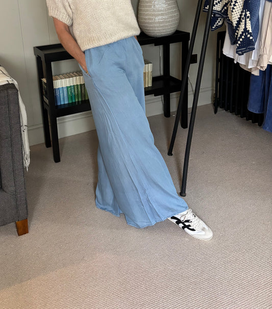 Tessa Wide Leg Pale Blue Lightweight Trousers