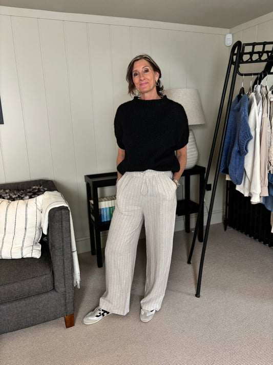 Larry Stone pin-striped trousers
