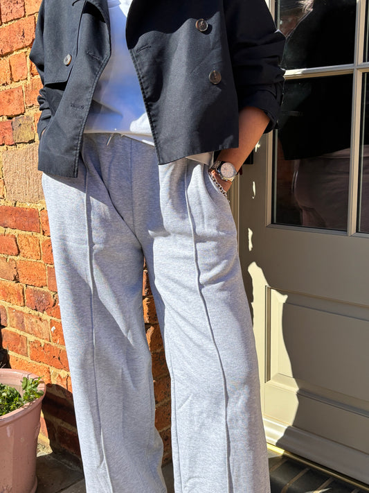 Lola Contrast Waistband Wide Leg Grey Joggers