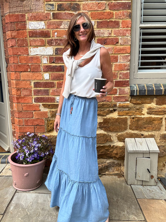 Harper Tiered Blue Maxi Skirt