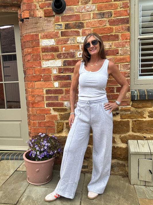 Lola Contrast Waistband Wide Leg Grey Joggers