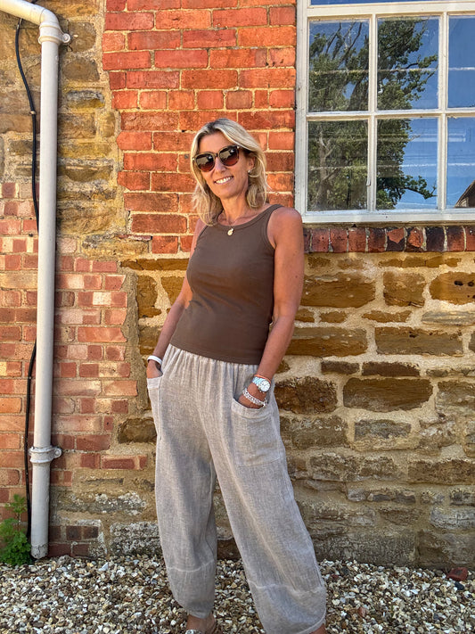 Olivia Barrel Leg Linen Trousers