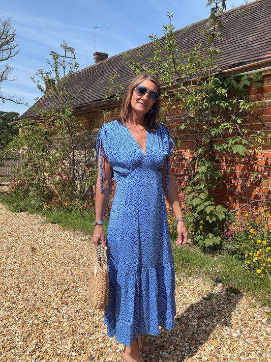 Matilda Blue Leopard Print Midi Dress