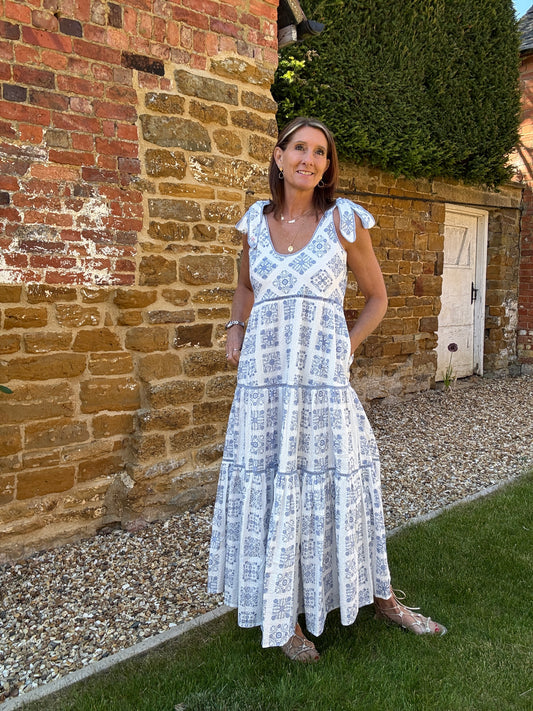 Maisy Printed Lace Trim Maxi Dress