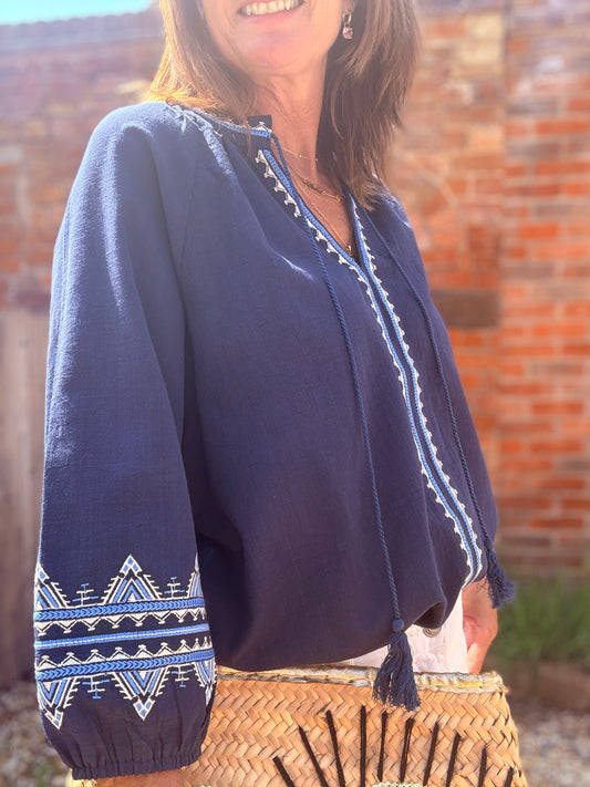 Billie Embroidered Smock Blouse